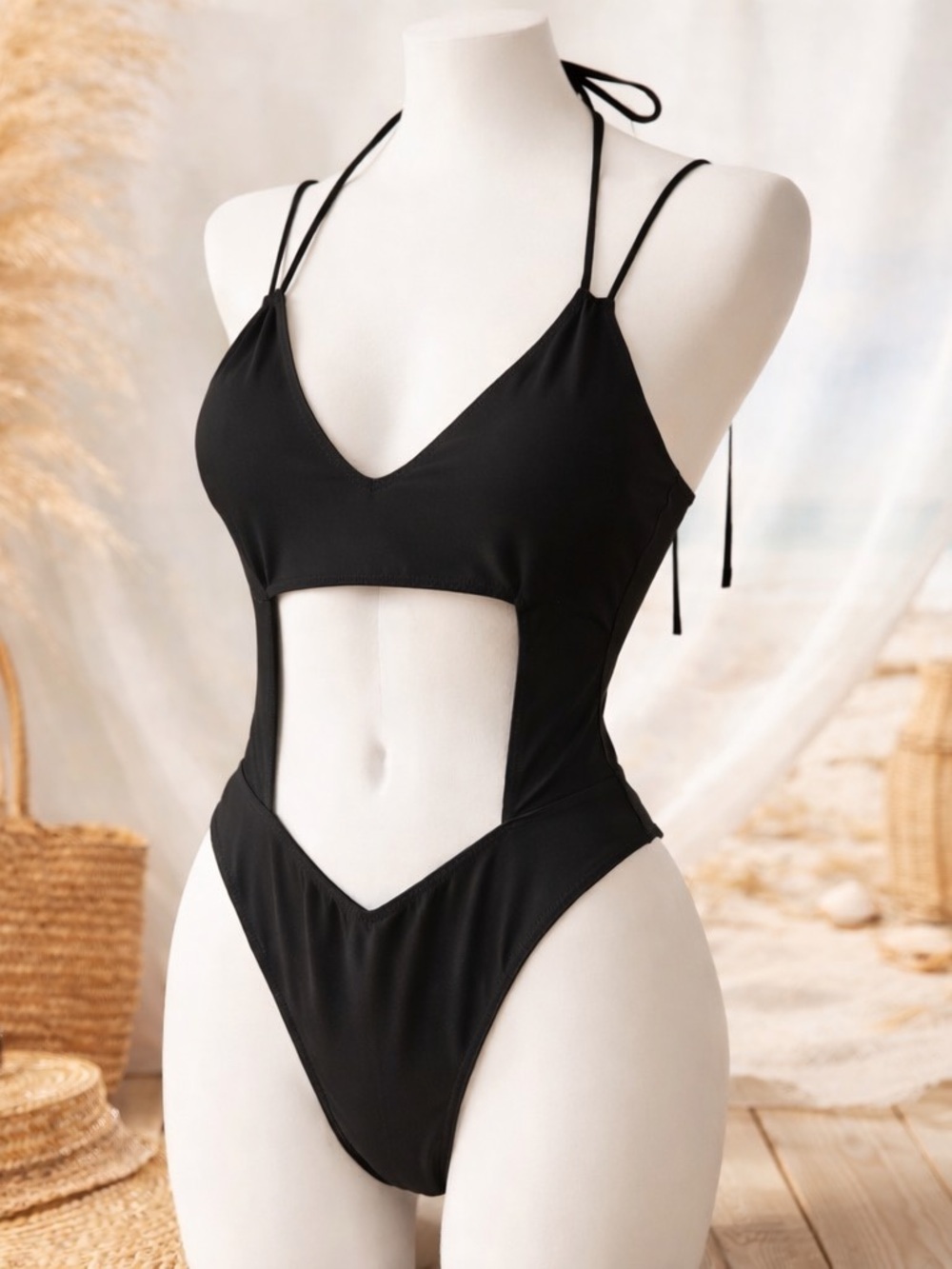 Ocean Ave Riot Swim Black Cutout One Piece Swimsuit Small NWT